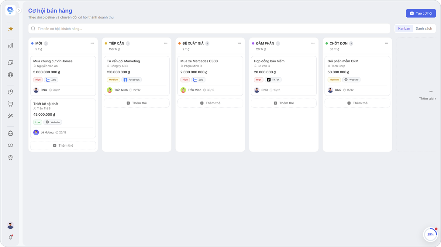 CRM bán hàng — từ khách hàng đến đơn hàng, quản lý trọn vẹn